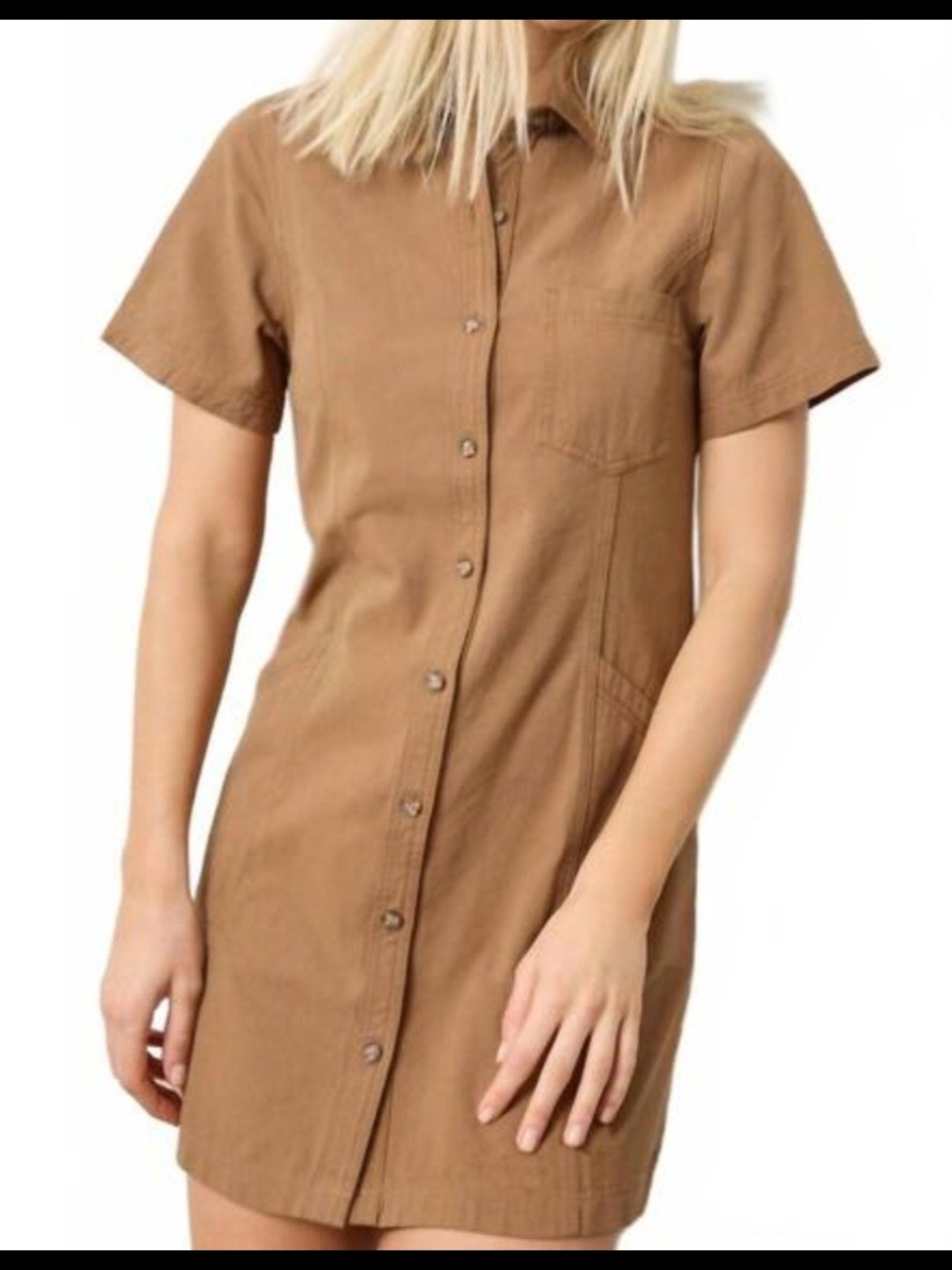 Lilla P Twill Paneled Button Down Shirt Dress Pecan/Neutral Brown Size Small